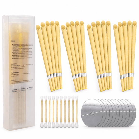 Golden Yellow Beeswax Ear Candles, 20 Pcs Set with Protective Discs ...