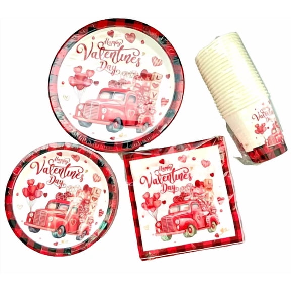 20 Count Happy Valentines Day Party Supplies Plates Napkins Cups Tableware Kit