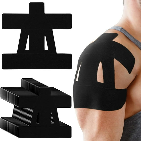 20 Count Kinesiology Tape for Shoulder Pain Relief Pre Cut Sports Waterproof Breathable Enhance Elastic Kinesiology Athletic Tape for Shoulder Support and Muscle Marathon Sports Black