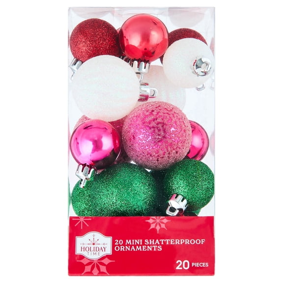20-Count Multicolor Whimsy Mini Ball Shatterproof Christmas Ornaments, by Holiday Time