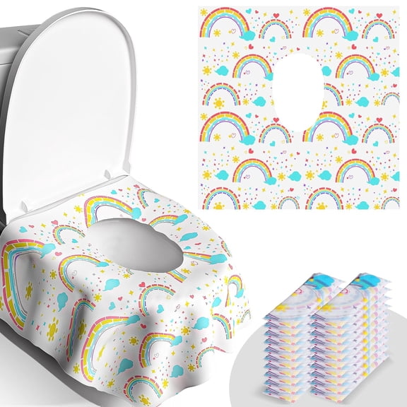 20 Count Rainbow Waterproof Extra Large Disposable Toilet Seat Covers, Portable Travel Potty Liners for Toddlers Adults, Airplane Trip & Public Restroom Potty Training Supplies