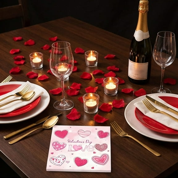 20-Count Valentine's Day Heart-Patterned Napkins, 13x13 Inch Decorative Disposable Paper Napkins for Party Table Decor, Romantic Dinner, Wedding, Birthday Celebration, and Themed Events