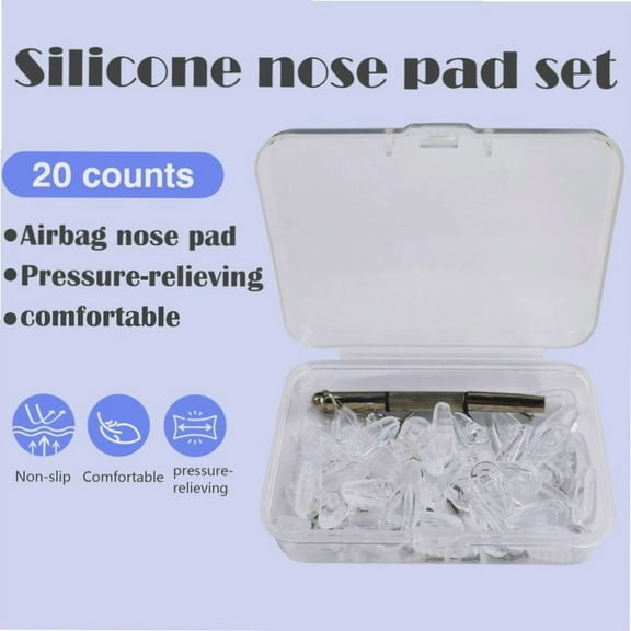 20 Counts Eyeglass Nose Pads, Replacement Square Premium Grade Soft Silicone - Rectangle Shaped Slide/Push-in Nose Pads