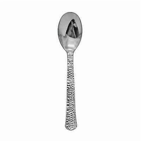 20 Ct Harmmered Cutlery Silver Metallic Plastic Tea Spoons 4" (200/Pack)