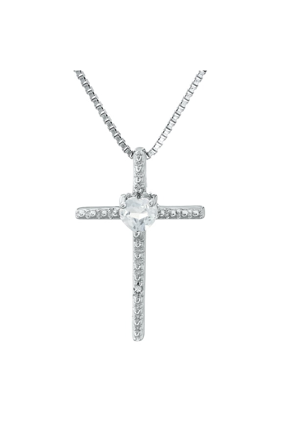 .20 Ct Heart White Topaz Diamond Sterling Silver Cross Pendant 18" Chain