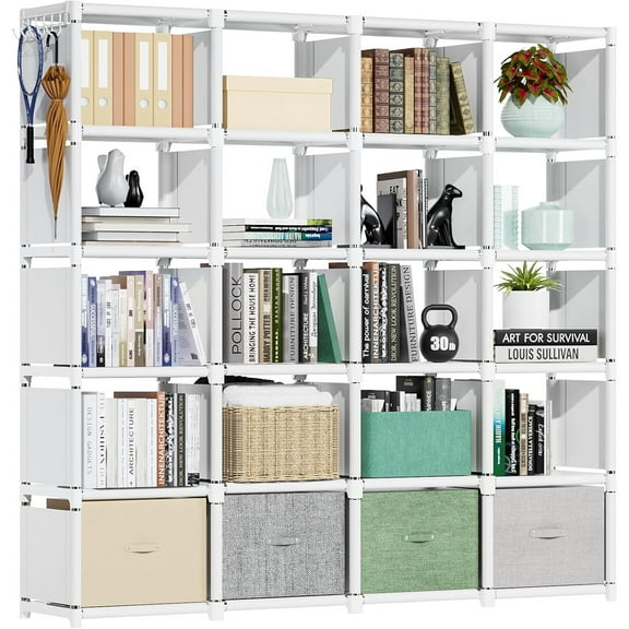 20 Cube Book Shelf, Storage Organizer, Large DIY Bookcase, Metal Cube Bookshelf, Cubbies Closet Storage Organizer Shelves for Bedroom,Living Room,Home,Office