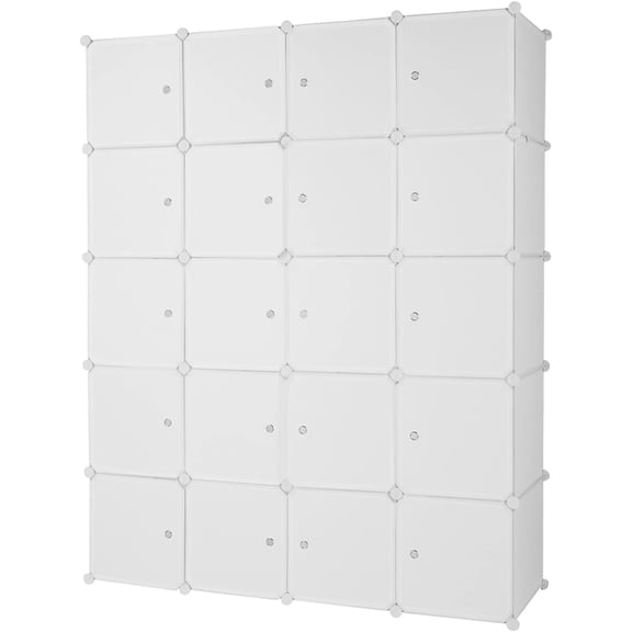 20 Cube Organizer Stackable Plastic Cube Storage Shelves Design Multifunctional Modular Closet Cabinet with Hanging Rod White