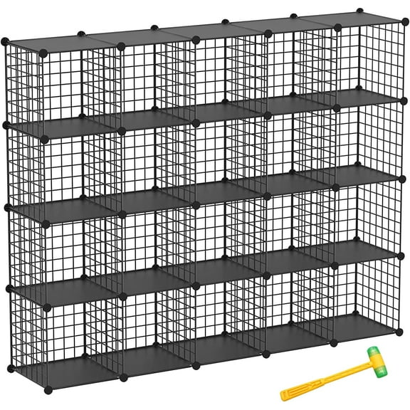 20-Cube Stackable Metal Storage Shelf with 11.8-Inch Cubes Black