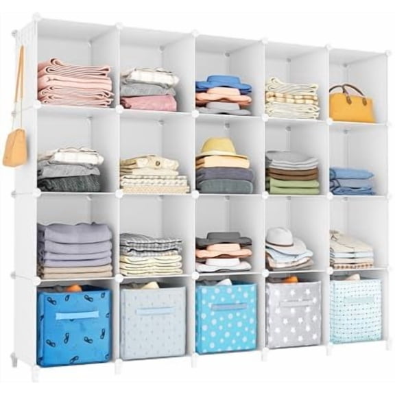 20-Cube Storage Shelf, Storage Bookcase Bookshelf with Metal Hammer, Storage Cubes Organizer Cabinet for Kids, Closet, Bedroom, Bathroom, (11.8x11.8x11.8 inch)