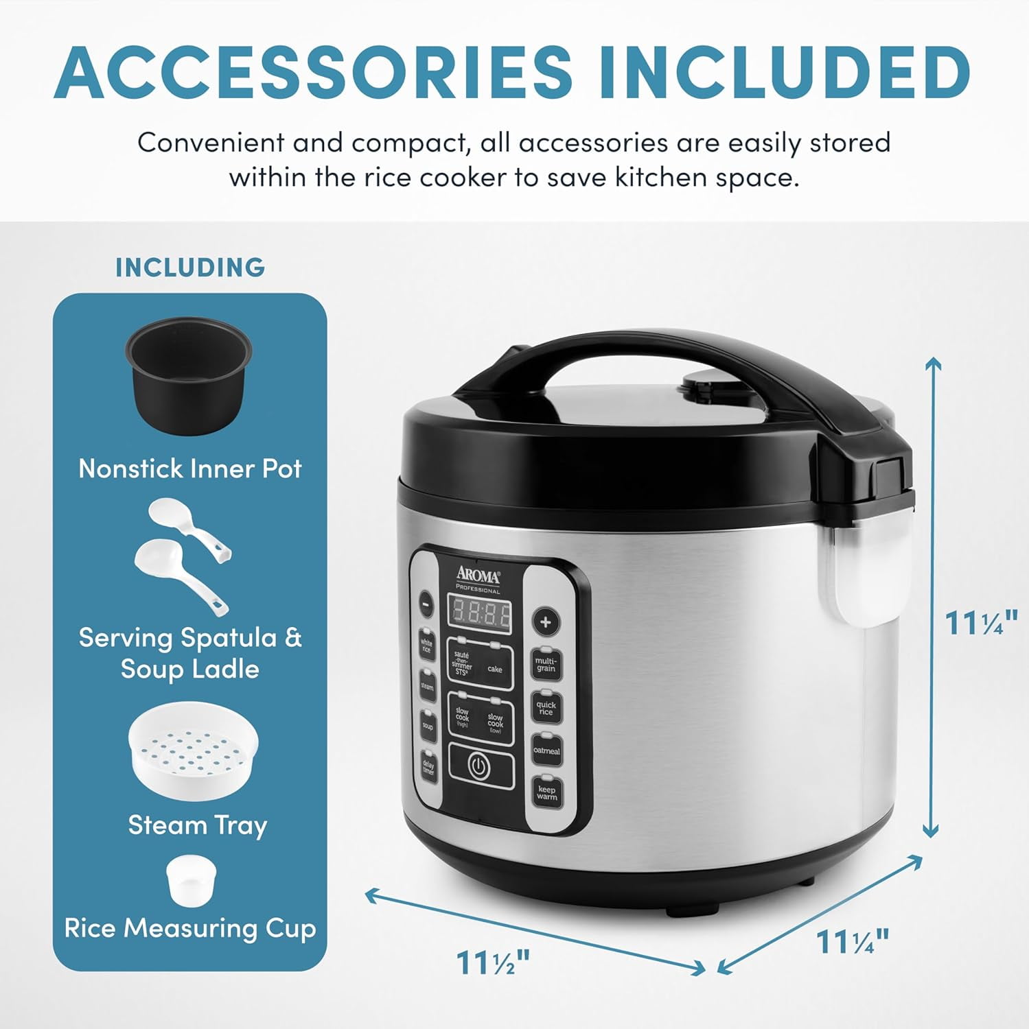 Aroma Housewares ®   Professional 20-Cup (Cooked) / 5Qt. Digital Rice Cooker, Steamer, and Slow Cooker Pot with 10 Smart Cooking Modes, Including Sauté-then-Simmer ®