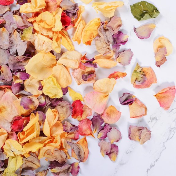 20+ Cups Dried Rose Petals Biodegradable Flower Confetti, 2 QT Mixed Yellow Purple Pink Dried Flower Petals for Wedding Proposal Bath Crafts Party 4oz(112g)