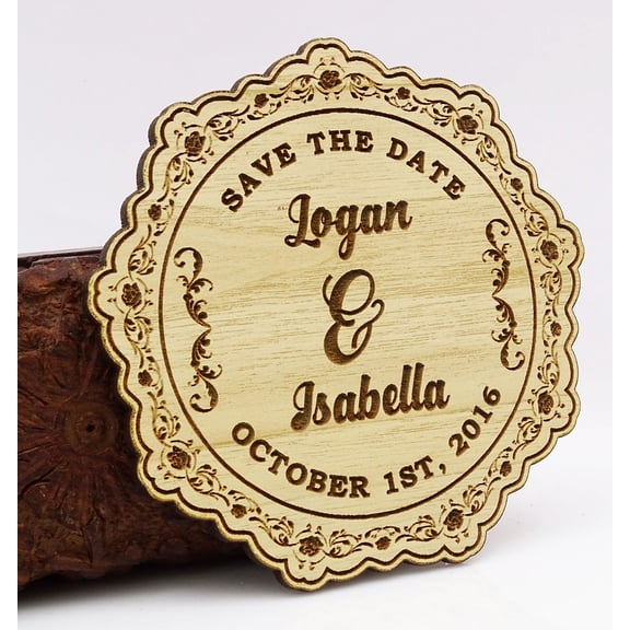 20 Custom Engraved Wooden Magnet Rustic Wedding Save the Date Wooden Magnet Personalized Gift