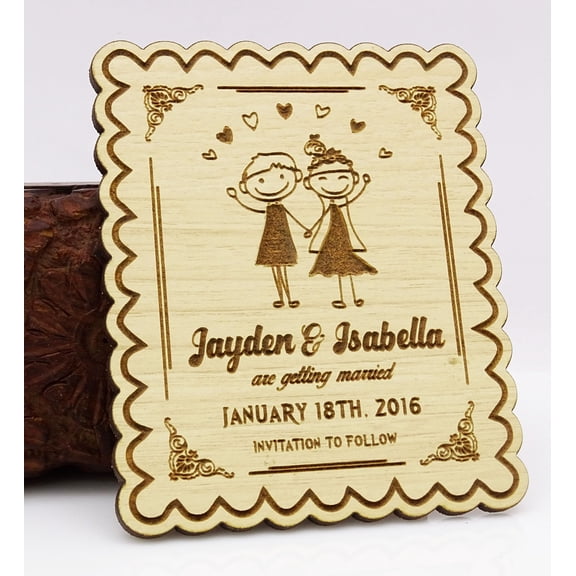 20 Custom Engraved Wooden Magnet Rustic Wedding Save the Date Wooden Magnet Personalized Gift