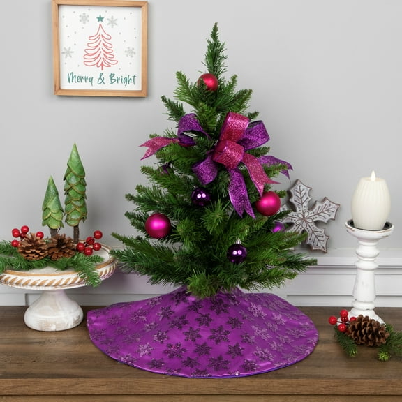 20" Decorative Purple Sequin Snowflake Pattern Mini Christmas Tree Skirt