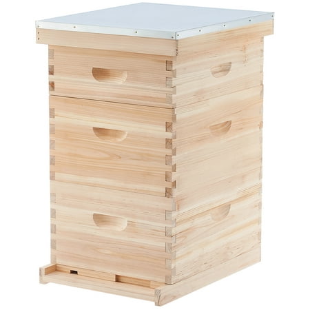 20 Deep Frame & 10 Medium Frame w/ 3 Brood Boxes Hive Frame/Bee Hive Frame/Beehive Frames w/ Metal Roof for Beekeeping