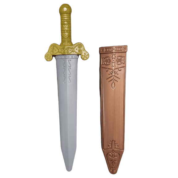 20" Detailed Roman Toy Sword (Plastic) in Bronze Sheath/Scabbard. Gold/Bronze/Si