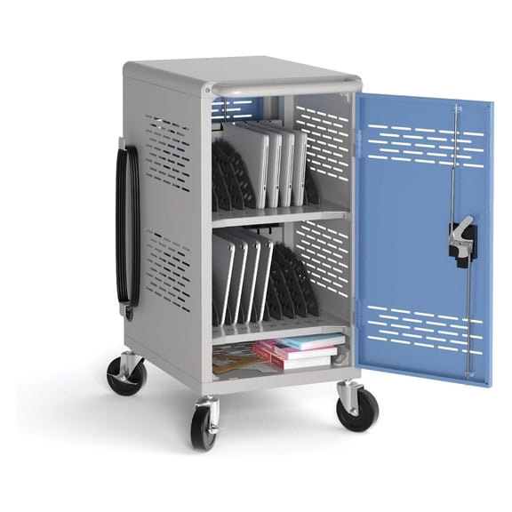 20 Devices Tablet Charging Cart for Chromebook and iPad, Fully Assembled Rolling Storage Rack with Locking Doors and Secure Key System for Classroom or Office