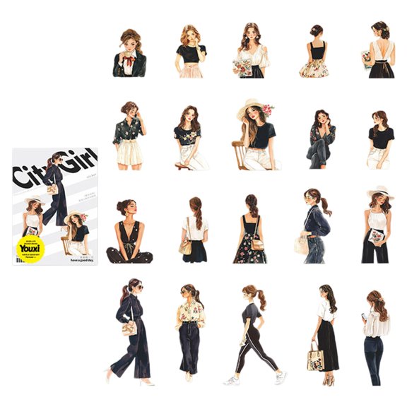 20 Divisions Modern Women Transfers Set Cartoon Fashion Identity Adhesive Transfers For Planners Diaries Laptops Easy Sk