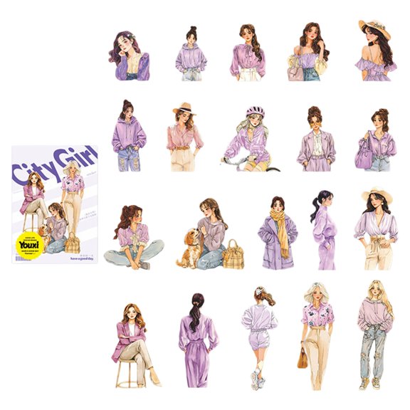 20 Divisions Modern Women Transfers Set Cartoon Fashion Identity Adhesive Transfers For Planners Diaries Laptops Easy Sk