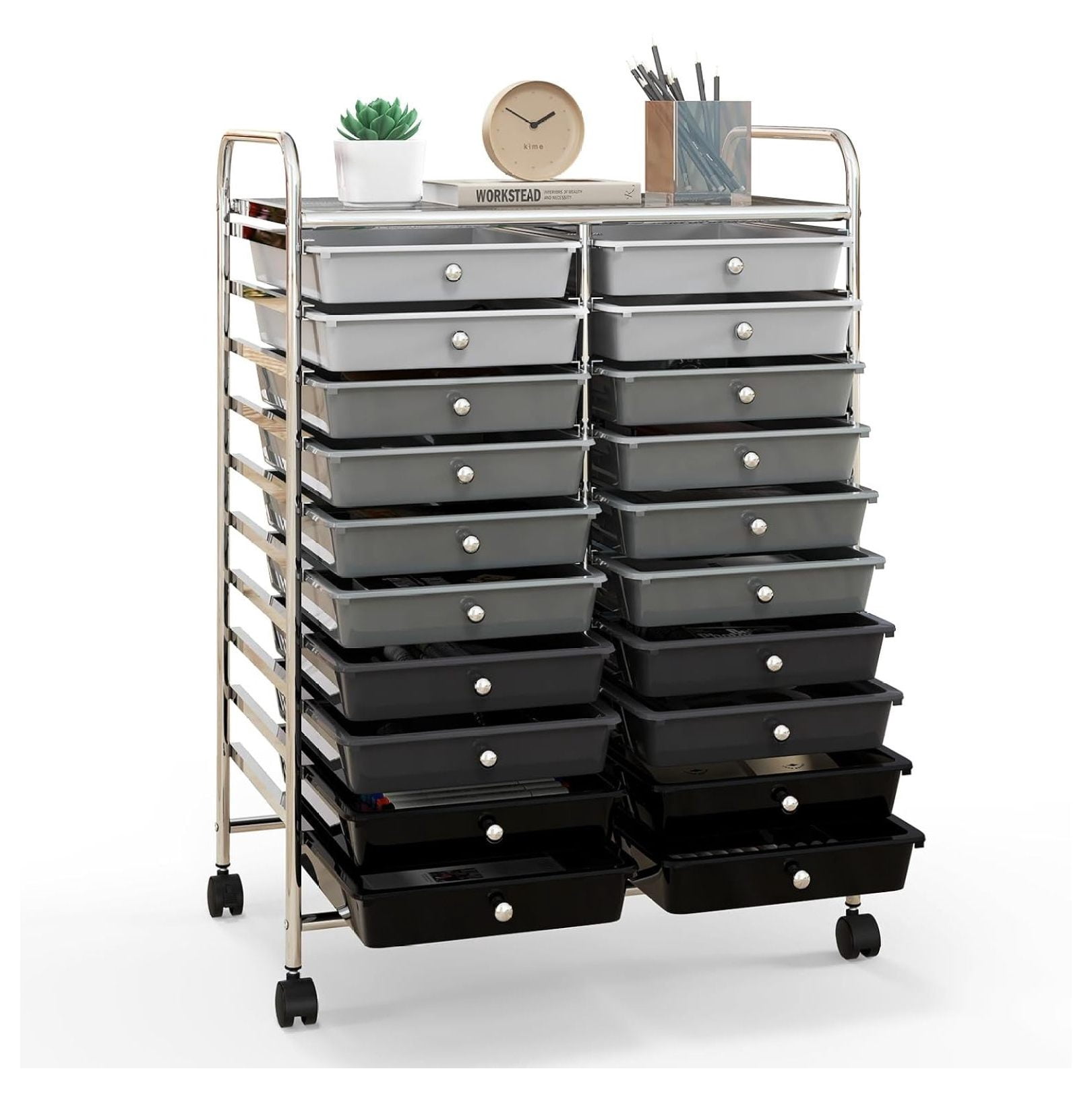 20-Drawer Organizer Cart, Mobile Utility Storage Trolley with Removable ...