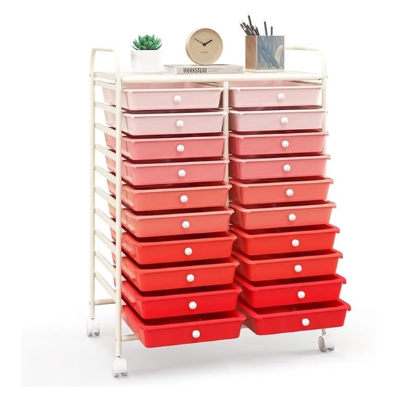 20-Drawer Organizer Cart Tools, Mobile Utility Storage Cart with Removable Drawers & Lockable Wheels, Rolling Storage Cart with wheels for Home Office School(Gradient Pink)