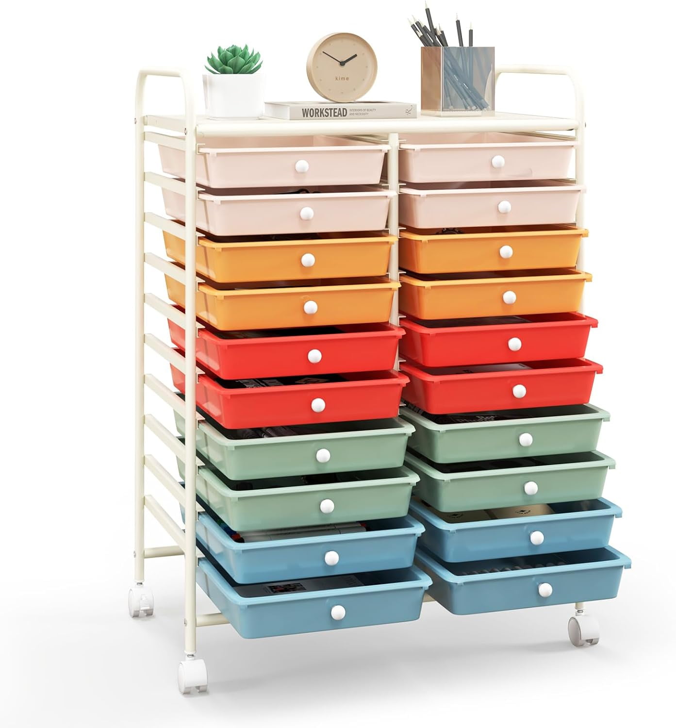 20-Drawer Organizer Cart Tools, Rolling Storage Cart, Mobile Versatile ...