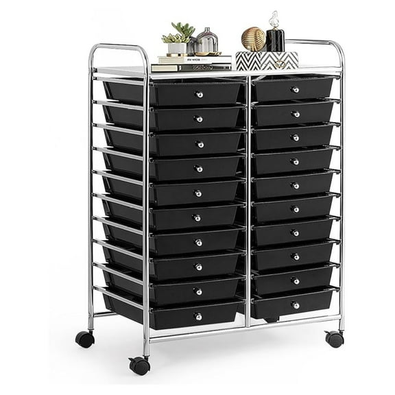 20 Drawer Rolling Storage Cart, Art Cart Organizer with Wheels for Makeup, Tool, Paper, Multipurpose Craft Storage Cart with Drawers for Office, Home, Classroom, Teacher, School (Black)