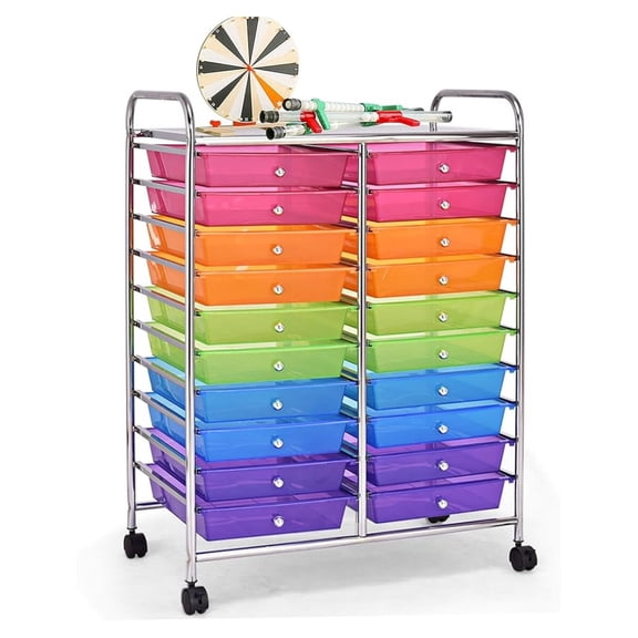 20 Drawer Rolling Storage Cart, Art Cart Organizer with Wheels for Makeup, Tool, Paper, Multipurpose Craft Storage Cart with Drawers for Office, Home, Classroom, Teacher, School (Rainbow)