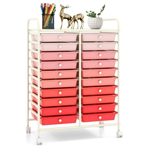 20 Drawer Rolling Storage Cart, Art Cart Organizer with Wheels for Makeup, Tool, Paper, Multipurpose Storage Cart with Drawers for Office, Home, Classroom, School (Gradient Pink)