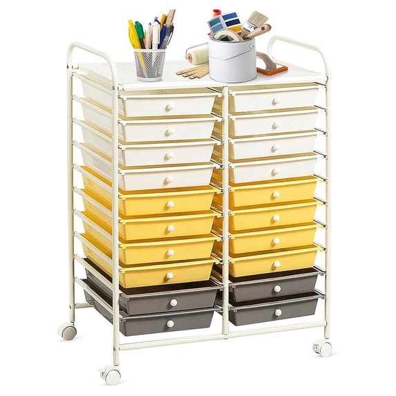 20 Drawer Rolling Storage Cart, Art Cart Organizer with Wheels for Makeup, Tool, Paper, Multipurpose Storage Cart with Drawers for Office, Home, Classroom, Teacher, School (Yellow)