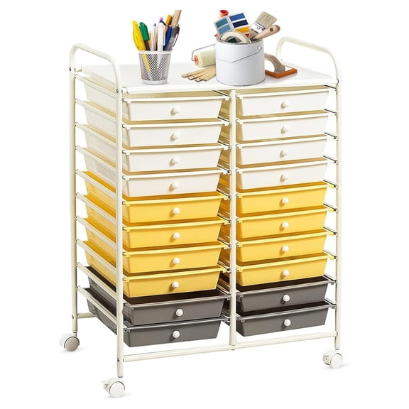 20 Drawer Rolling Storage Cart, Art Cart Organizer with Wheels for Makeup, Tool, Paper, Multipurpose Storage Cart with Drawers for Office, Home, Classroom, Teacher, School (Yellow)