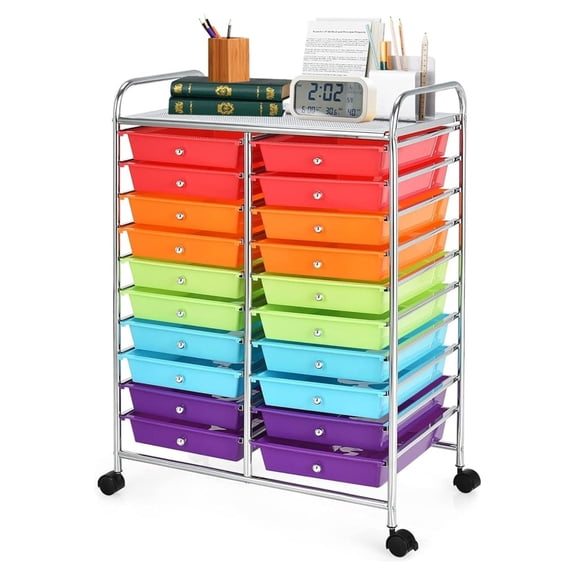 20-Drawer Rolling Storage Cart, Art Cart Organizer on Wheels, Metal Frame and Removable Drawers, Multipurpose Mobile Utility Cart for Classroom, Office, School, Home (Multicolor)