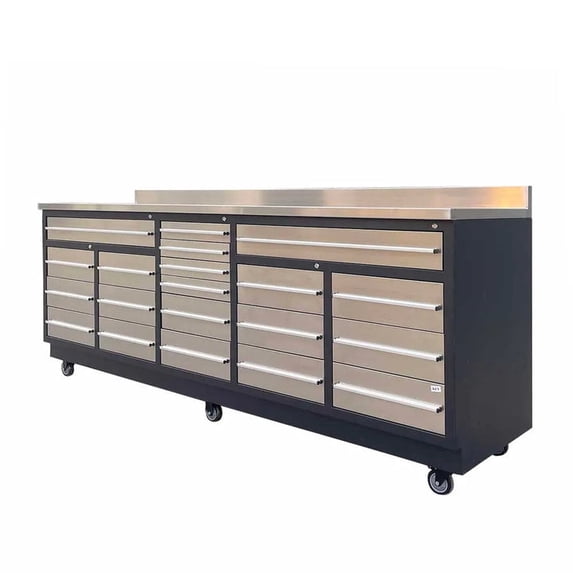 20 Drawer Stainless Steel Workbench, 9-Ft, TMG Heavy Series™, Ball ...