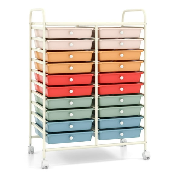 20-Drawer Utility Cart with Lockable Wheels, Space-Saving Storage Trolley for Crafts Scrapbooks Socks, Macaron
