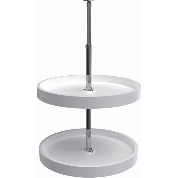 20" Dual Full Circle Lazy Susan Organizer for Upper Corner Kitchen Cabinets, Plastic Home Storage 2 Tier Shelves, White, 6012-20-11-52