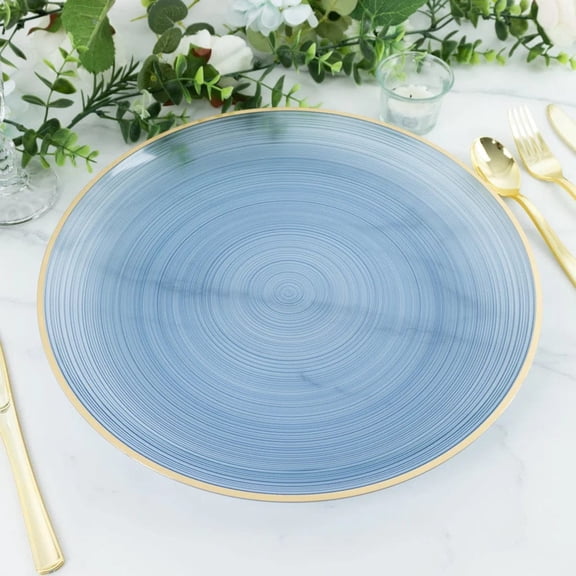 20 Dusty Blue 13" Transparent Round Plastic Charger Plates Swirl Design with Gold Rim
