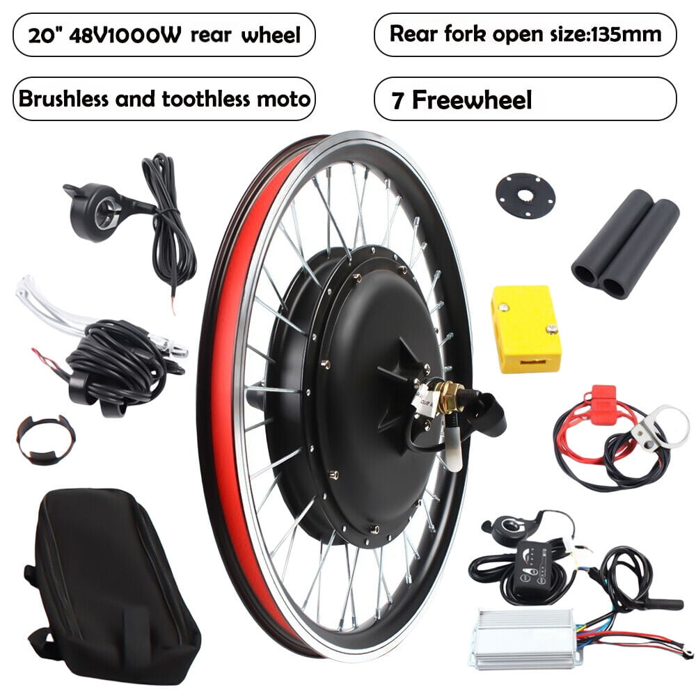 20" E-Bike Rear Wheel 48V 1000W Electric Bicycle Hub Motor Conversion Kit with LED