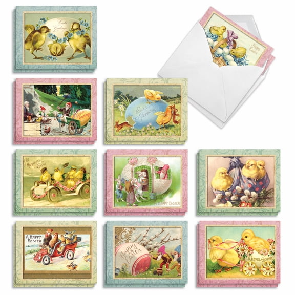 The Best Card Company 20 Assorted Easter Notes Set 4x5.12 w/ Envelopes, 10x2 Designs, For Men, Women, Springtime Chicks AM3196EAG-B2x10