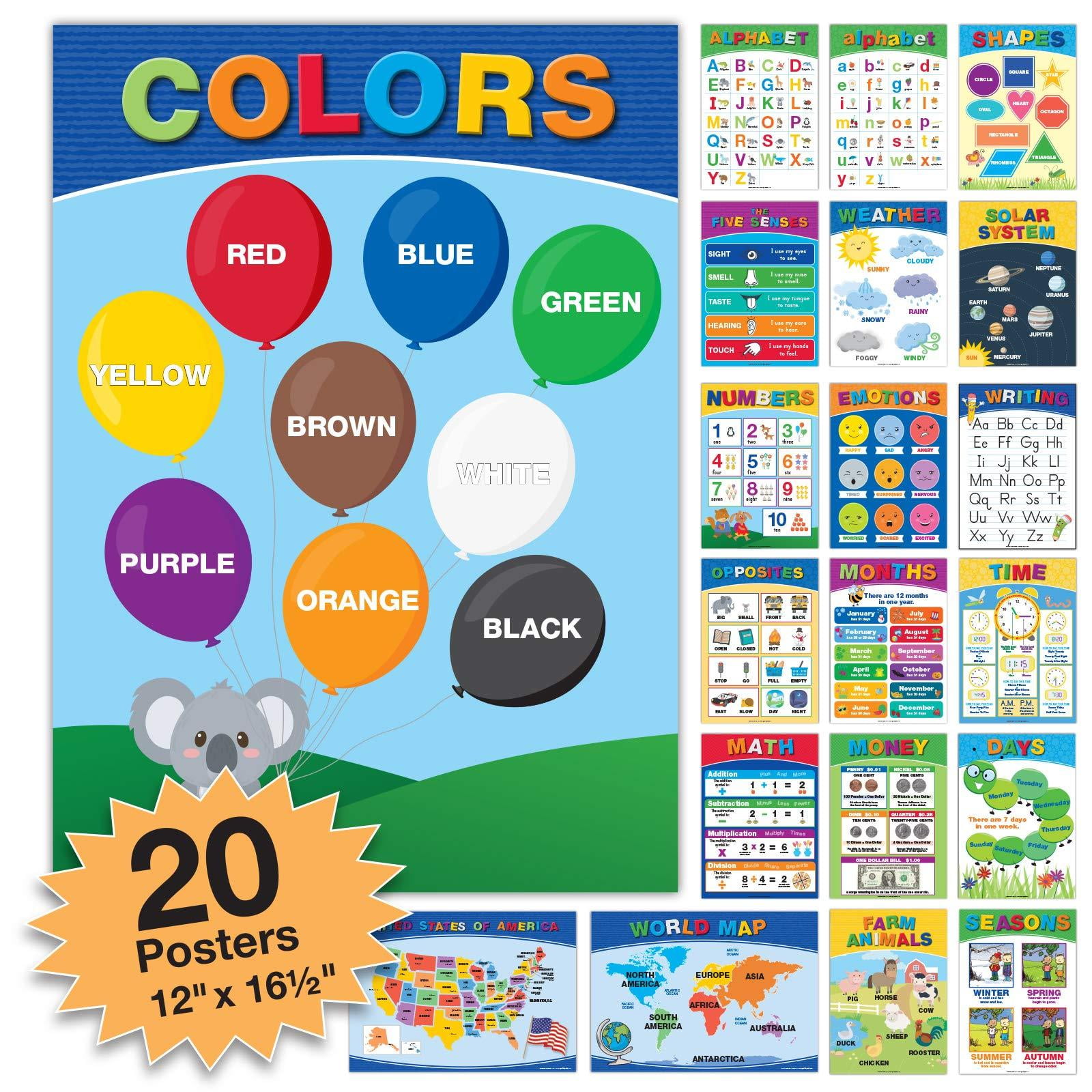 20 Educational Kids Posters (Double Sided English and Spanish) - Walmart.com
