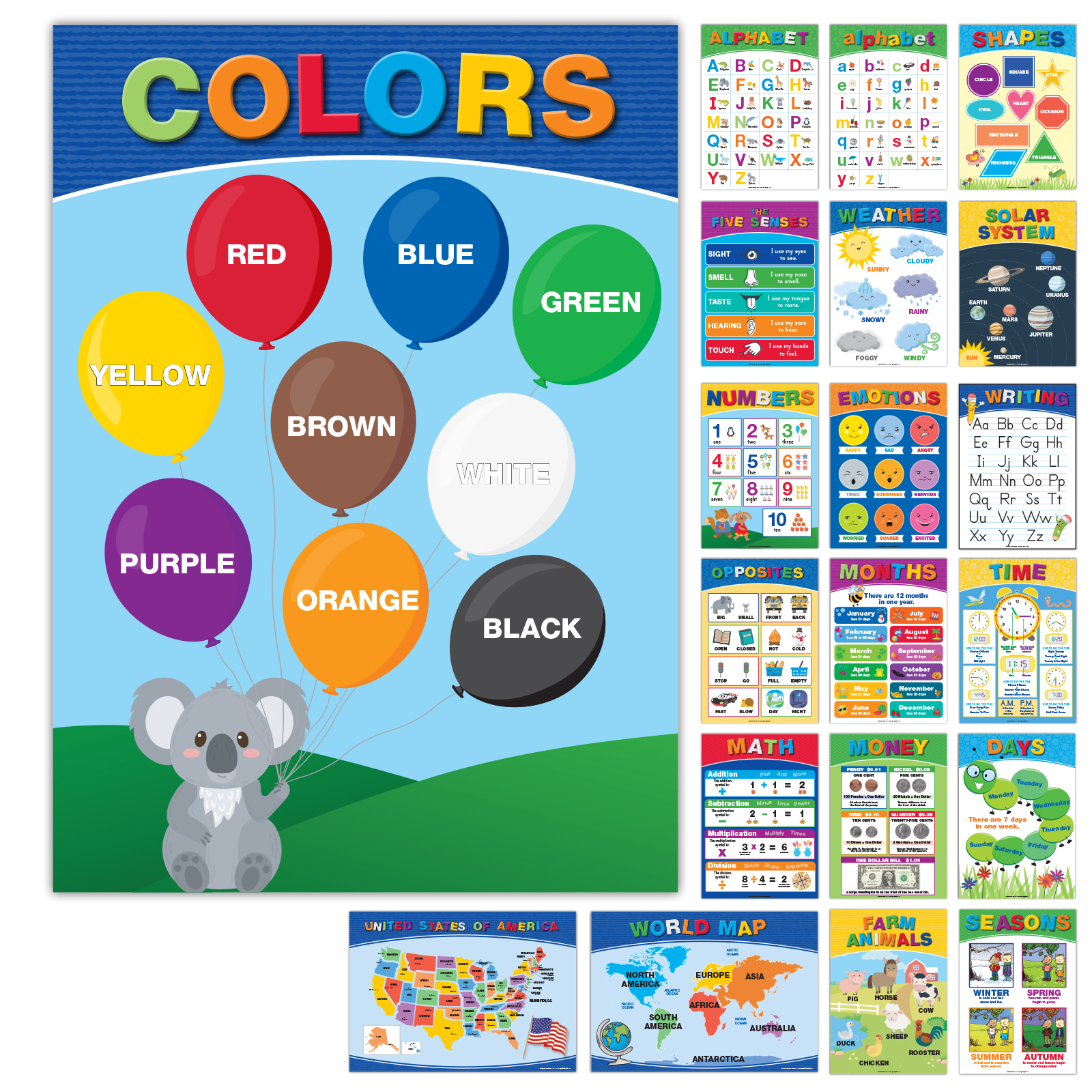 20 Educational Kids Posters (Double Sided English and Spanish ...