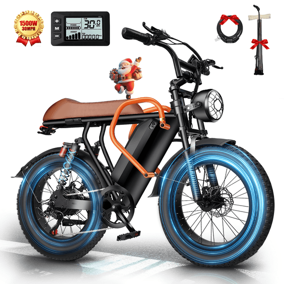 Electric Bike for Adults, 1500W Peak , 30MPH Electric Bike,50Mlies, 20" Fat Tire E-Mountain Bikes, 864Wh Removable Battery Ebike, Full Suspension shock, 7-Speed, UL 2849,Dirt ebike