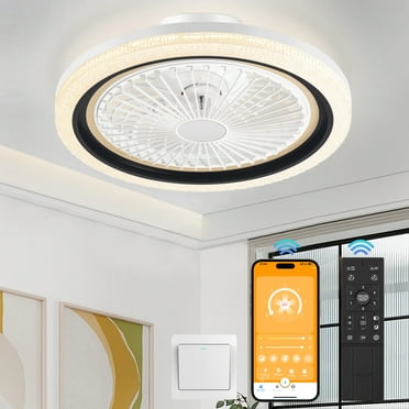 20" Enclosed Ceiling Fan Light Remote Dimmable Chandelier Light with Fan Reversible 6 Speeds Crystal