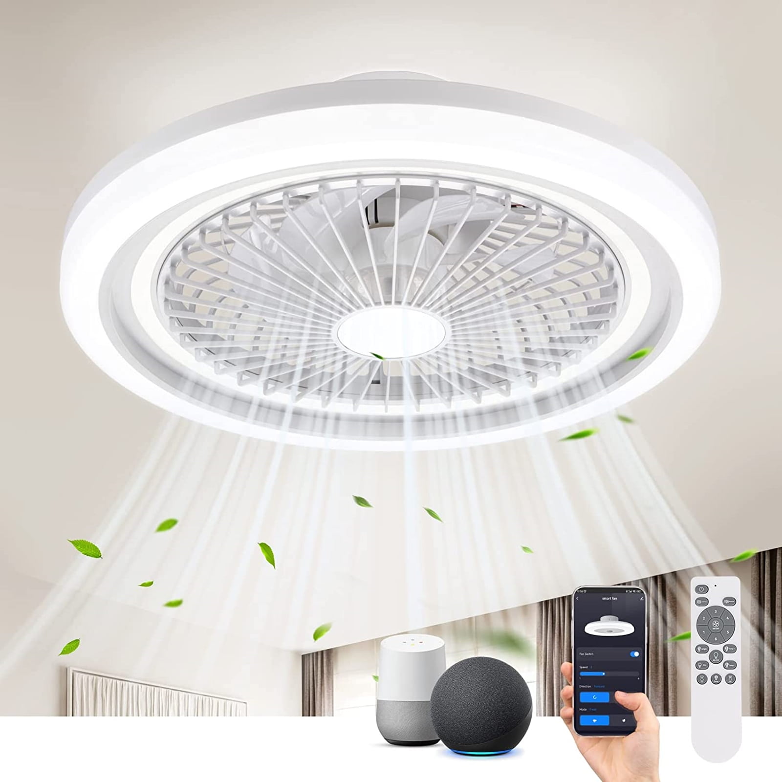 Enclosed Ceiling Fan With Light Flush Mount - v6cw7sn