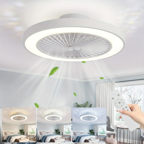 20'' Enclosed Ceiling Fans with Lights And Remote, with 1800K Amber Nightlight Ceiling Fan 3000K-6500K Dimmable 6 Speeds Reversible Quiet DC Motor for Bedroom Kitchen Living Room