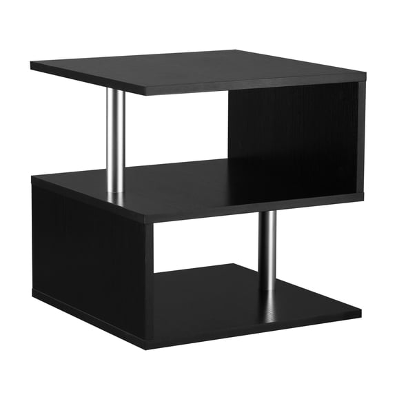 20" End Table, Black Accent Side Table with Storage, S-Shaped Coffee Table with Steel Poles, Modern Living Room & Bedroom Furniture
