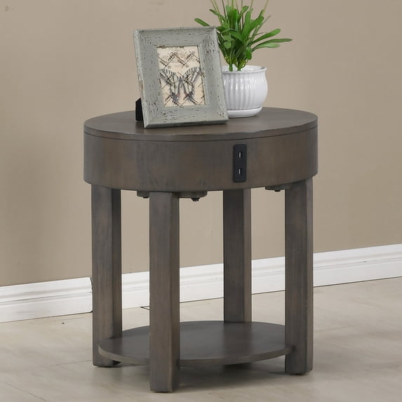 20" End Table With , Brown, Round Top & Support Ports Table,