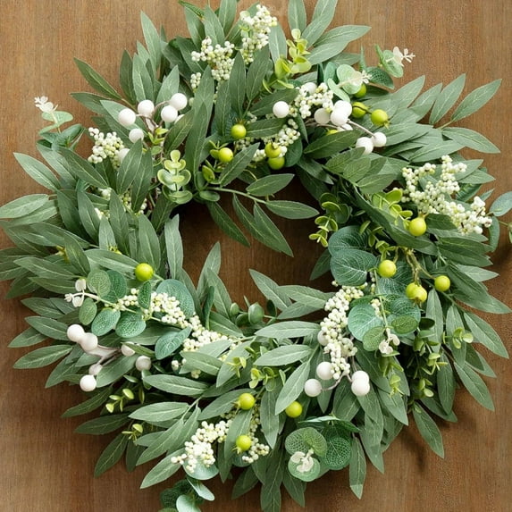 20" Eucalyptus Wreath for Front Door - Large Artificial Greenery Outdoor Wreath for Porch, Window,Farmhouse,Home,Holiday,Christmas Hanging Decor- Spring, Summer, Fall, All Seasons