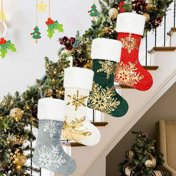 20" Extra Large Christmas Stockings for Fireplace, Bulk Xmas Stockings with Applique for Holiday Decor, Great as Gift Bags & Candy Stockings (1 Pack, Assorted Colors) White,Red,Gray,Green