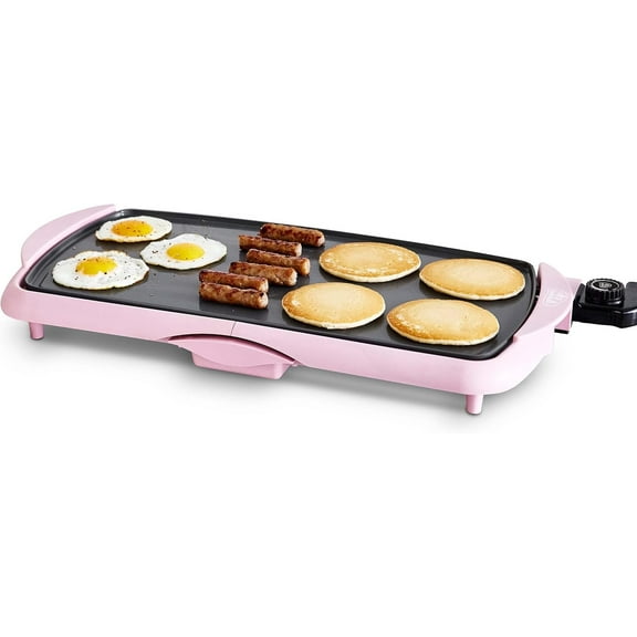 20 Extra Large Electric Griddle NonToxic PFASFree Ceramic Nonstick Temperature Control Quick Even Heating Removable Drip Tray Pancakes Eggs Sausage Easy Clean Pink