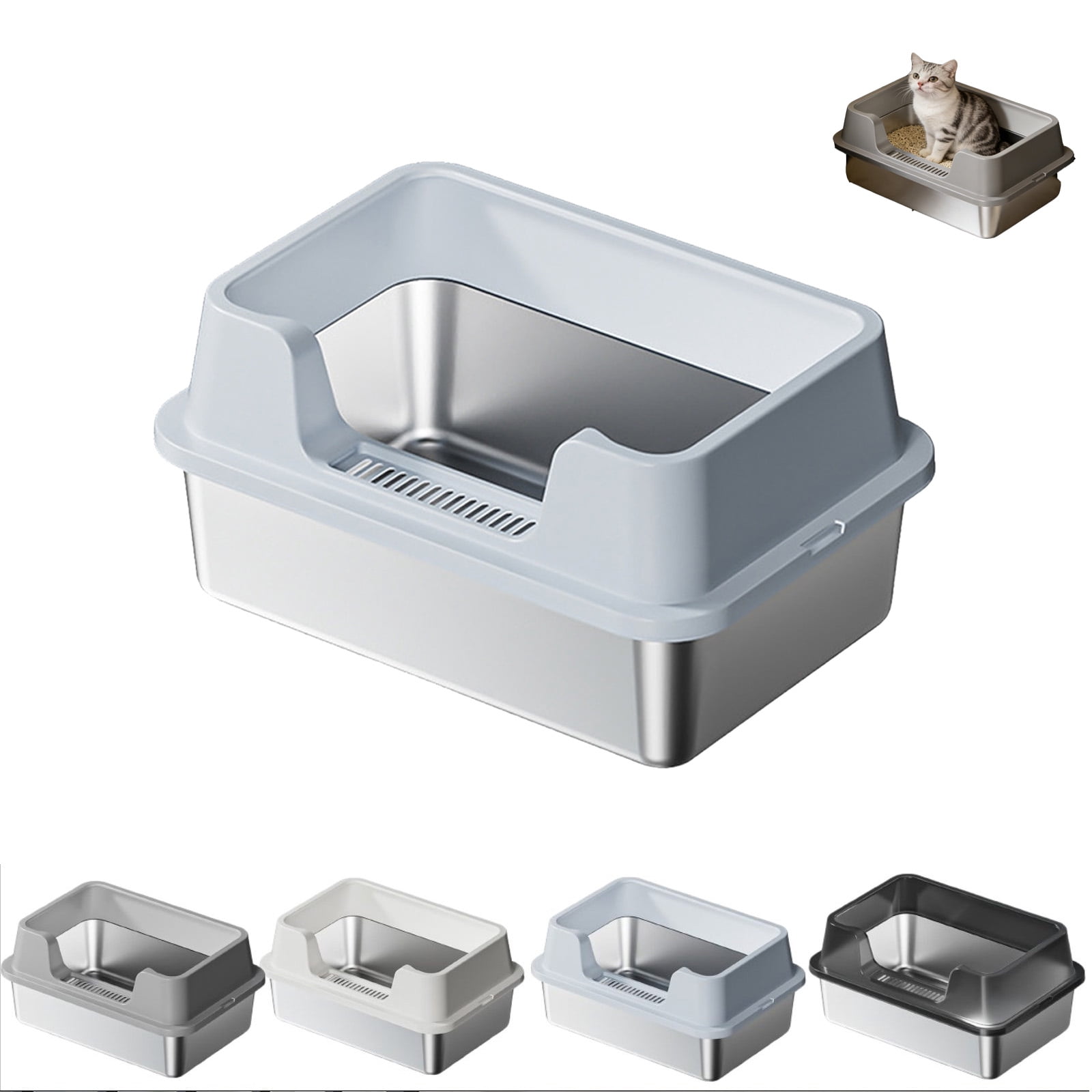 20 In Extra Large Stainless Steel Cat Litter Box,Self Cleaning Litter Box,Litter Box Enclosure,Metal Litter Box With Hight Sides For Big Cats & Multiple Cats, Never Absorbs Odors,Anti-Urine Leakage